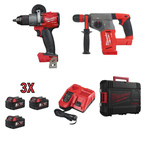 Milwaukee KIT FUEL TRAPANO TASSELLATORE 3 BATTERIE 1 CARICABATTERIA 1 VALIGIA mod. M18FPP2AC-503X - immagine 2