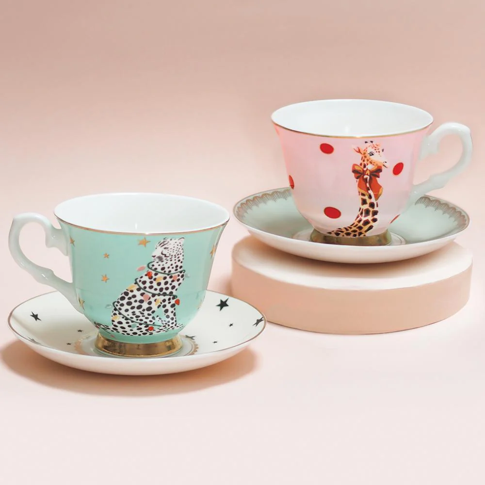 Yvonne Ellen Set 2 Tazze da Tè con Piatto Ghepardo e Giraffa - immagine 4