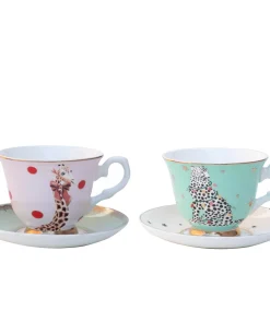 Yvonne Ellen Set 2 Tazze da Tè con Piatto Ghepardo e Giraffa