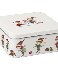 Scatola in Latta Porta Biscotti “Elfi al Lavoro” cm 15x15x6,5
