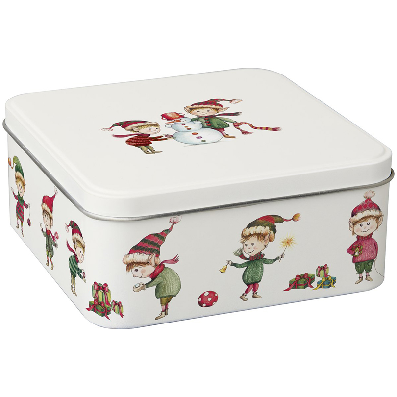 Scatola in Latta Porta Biscotti “Elfi al Lavoro” cm 15x15x6,5 - immagine 2