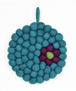 Sottopentola tondo in Feltro di Lana “Daisy” cm Ø19 – turchese